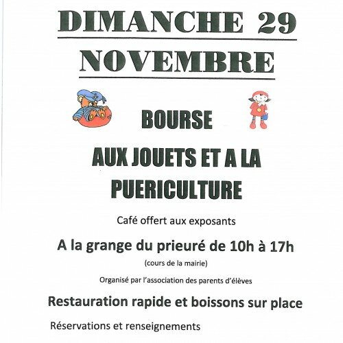 BOURSE AUX JOUETS ET A LA PUERICULTURE DIMANCHE 29 NOVEMBRE 2015